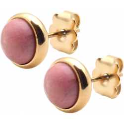 Boucles d'oreille en acier doré - rhodonite 8mm