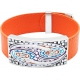 Bracelet acier - émail - nacre - cuir orange - largeur 2cm - longueur 23,5cm