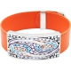 Bracelet acier - émail - nacre - cuir orange - largeur 2cm - longueur 23,5cm