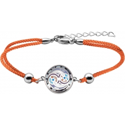 Bracelet acier - nacre - émail - coton orange - 16+4cm