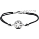 Bracelet acier - nacre - émail - fleur de vie - coton noir - 16+4cm