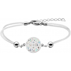 Bracelet acier - nacre - émail - coton blanc - 16+4cm