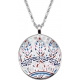 Collier en acier -  feuilles bleues - rose - nacre - émail - 45+10cm