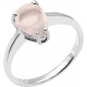 Bague en argent rhodié 2,4g - poire 6*9mm - quartz rose cabochon - Taille 50 à 60