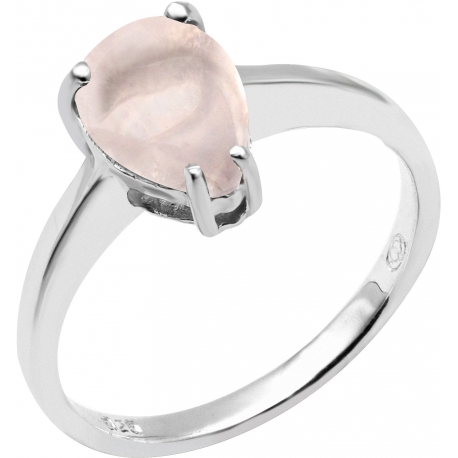 Bague en argent rhodié 2,4g - poire 6*9mm - quartz rose cabochon - Taille 50 à 60