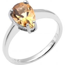 Bague en argent rhodié 2,4g - poire 6*9mm - citrine facettée - Taille 50 à 60