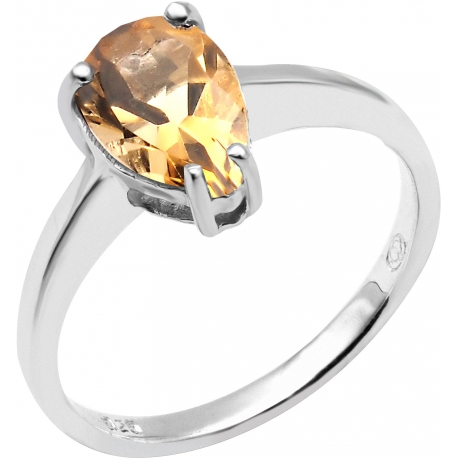 Bague en argent rhodié 2,4g - poire 6*9mm - citrine facettée - Taille 50 à 60