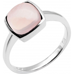 Bague argent rhodié 3,2g - coussin 9x9mm - quartz rose - T50 à 62