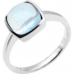 Bague argent rhodié 3,2g - coussin 9x9mm - topaze bleue - T50 à 62