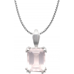 Collier argent rhodié 4,2g - pierre 8*10mm - quartz rose- 40+5cm