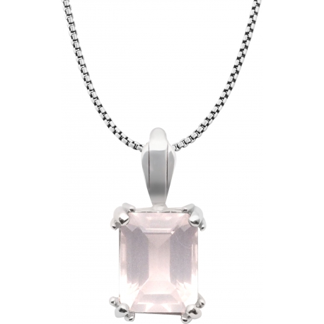 Collier argent rhodié 4,2g - pierre 8*10mm - quartz rose- 40+5cm