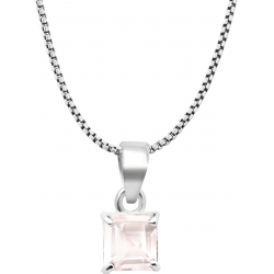 Collier argent rhodié 3g - carré 6*6mm - quartz rose - 40cm