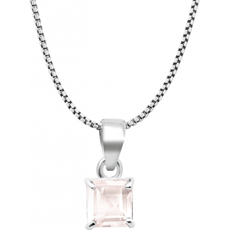 Collier argent rhodié 3g - carré 6*6mm - quartz rose - 40cm