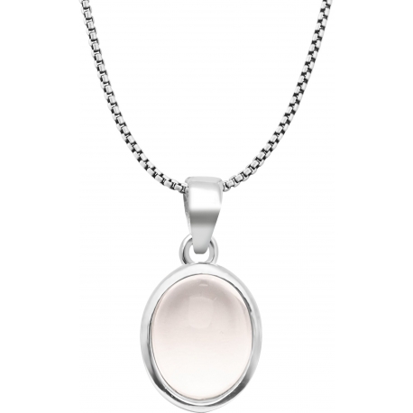 Collier argent rhodié 4,2 - oval 11*9mm - quartz rose - 40+5cm