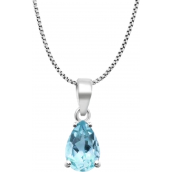 Collier argent rhodié 3,1g - poire 6*9mm - topaze bleue facettée - 40cm