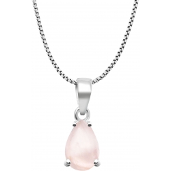 Collier argent rhodié 3,1g - poire 6*9mm - quartz rose cabochon - 40cm