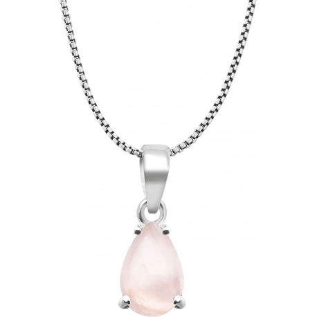 Collier argent rhodié 3,1g - poire 6*9mm - quartz rose cabochon - 40cm