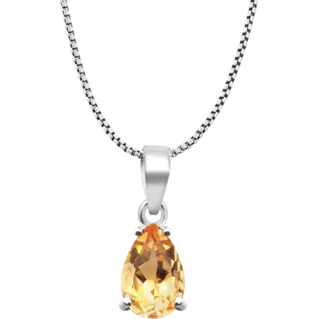 Collier argent rhodié 3,1g - poire 6*9mm - citrine facetté - 40cm