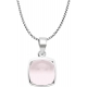 Collier argent rhodié 3,3g - coussin 9x9mm - quartz rose - 40+5cm