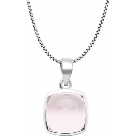 Collier argent rhodié 3,3g - coussin 9x9mm - quartz rose - 40+5cm