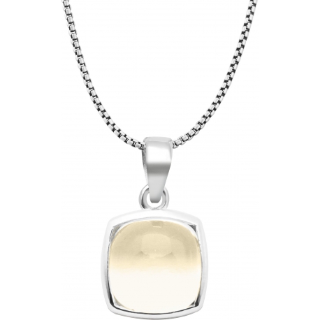 Collier argent rhodié 3,3g - coussin 9x9mm - quartz citron - 40+5cm