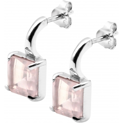 Boucles d'oreille argent rhodié 2,2g - carré 6*6mm - quartz rose