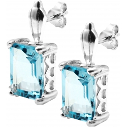 Boucles d'oreille argent rhodié 4,2g - pierre 8*10mm - topaze bleue