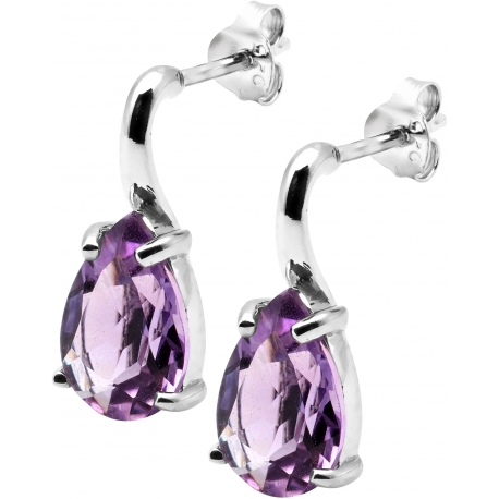 Boucles d'oreille argent rhodié 2,3g - poire 6*9mm - améthyste