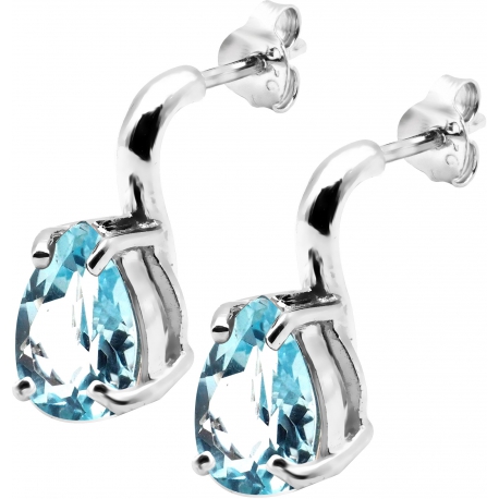 Boucles d'oreille argent rhodié 2,3g - poire 6*9mm - topaze bleu facettée