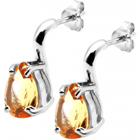 Boucles d'oreille argent rhodié 2,3g - poire 6*9mm - citrine facettée