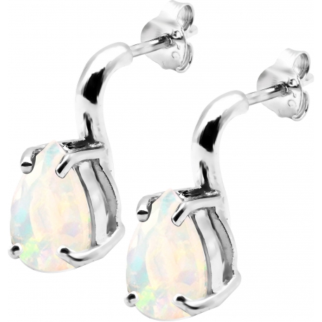 Boucles d'oreille argent rhodié 2,3g - poire 6*9mm - opale noble d'éthiopie facetté