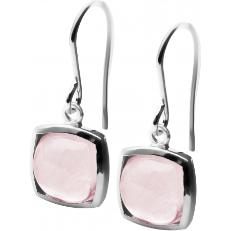 Boucles d'oreille argent rhodié 3g - coussin 9x9mm - quartz rose