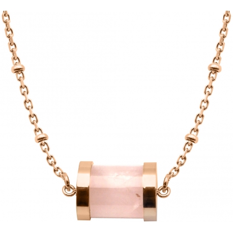 Collier en acier rosé - quartz rose - tube 12mm - 40 +10cm