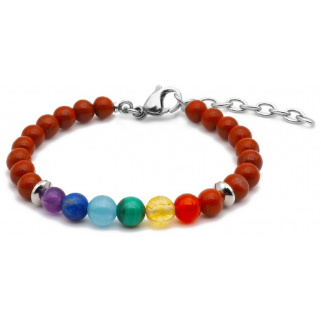 Bracelet STILIVITA en acier - 7 CHAKRAS - jaspe rouge, cornaline, citrine, malachite, aigue marine, lapis lazuli, améthyste -…