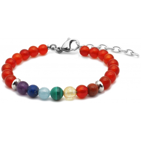 Bracelet STILIVITA en acier - 7 CHAKRAS - jaspe rouge, cornaline, citrine, malachite, aigue marine, lapis lazuli, améthyste -…