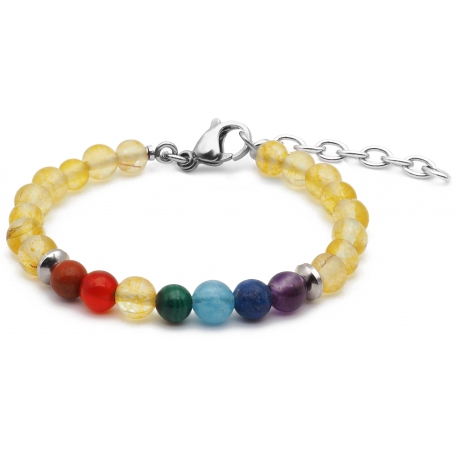 Bracelet STILIVITA en acier - 7 CHAKRAS - jaspe rouge, cornaline, citrine, malachite, aigue marine, lapis lazuli, améthyste -…