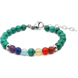 Bracelet STILIVITA en acier - 7 CHAKRAS - jaspe rouge, cornaline, citrine, malachite, aigue marine, lapis lazuli, améthyste -…