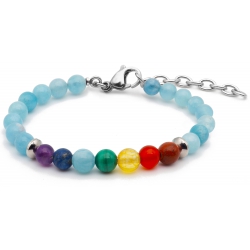 Bracelet STILIVITA en acier - 7 CHAKRAS - jaspe rouge, cornaline, citrine, malachite, aigue marine, lapis lazuli, améthyste -…