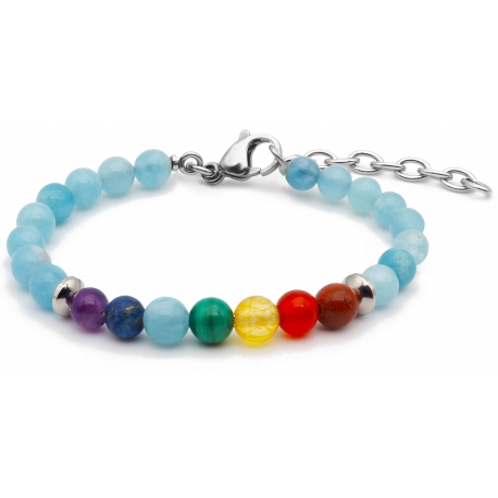 Bracelet STILIVITA en acier - 7 CHAKRAS - jaspe rouge, cornaline, citrine, malachite, aigue marine, lapis lazuli, améthyste -…