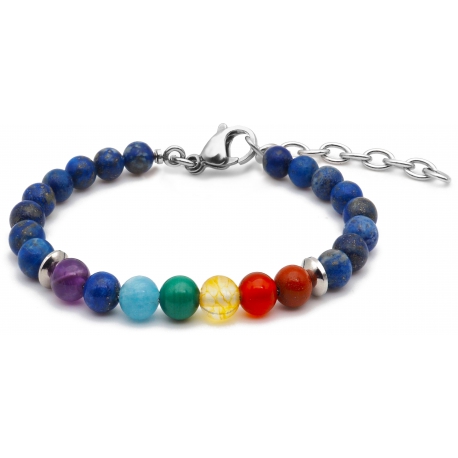 Bracelet STILIVITA en acier - 7 CHAKRAS - jaspe rouge, cornaline, citrine, malachite, aigue marine, lapis lazuli, améthyste -…