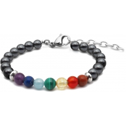 Bracelet STILIVITA en acier - 7 CHAKRAS - jaspe rouge, cornaline, citrine, malachite, aigue marine, lapis lazuli, améthyste -…