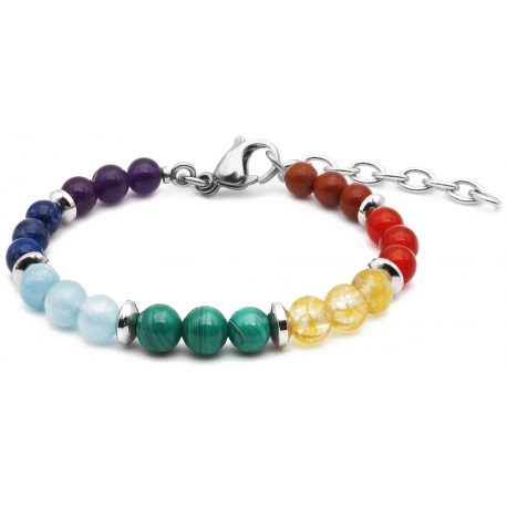 Bracelet STILIVITA en acier - 7 CHAKRAS - jaspe rouge, cornaline, citrine, malachite, aigue marine, lapis lazuli, améthyste -…