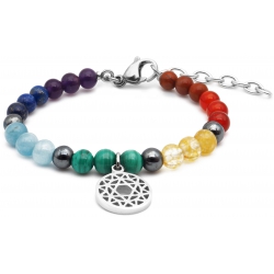 Bracelet STILIVITA en acier - 7 CHAKRAS - jaspe rouge, cornaline, citrine, malachite, aigue marine, lapis lazuli, améthyste 