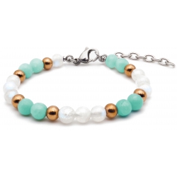 Bracelet STILIVITA en acier - Collection équilibre - FEMINITE - pierre de lune - amazonite - billes acier rosé - 17+4cm