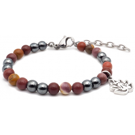 Bracelet STILIVITA en acier - Collection équilibre - ASCENSION & DEBLOCAGE - mookaite - hématite - fleur de tous en acier  - …