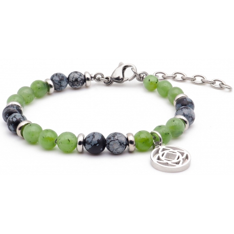 Bracelet STILIVITA en acier - Collection équilibre - ANCRAGE ET PROSPERITE - obsidienne neige  - jade néphrite - séparateurs …