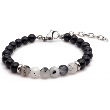 Bracelet STILIVITA en acier - Collection équilibre - PROTECTION ET BIEN ETRE - tourmaline noire - quartz tourmaliné - séparat…