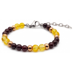 Bracelet STILIVITA en acier - Collection équilibre - ENERGIE - citrine - grenat - billes acier rosé - 17+4cm