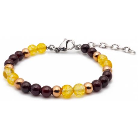 Bracelet STILIVITA en acier - Collection équilibre - ENERGIE - citrine - grenat - billes acier rosé - 17+4cm