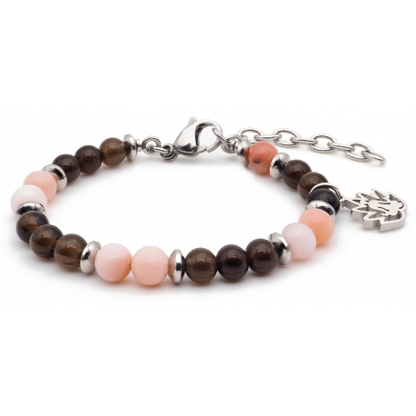 Bracelet STILIVITA en acier - Collection équilibre - AUTHENTICITE - opale rose - quartz fumé - séparateur acier - fleur de to…